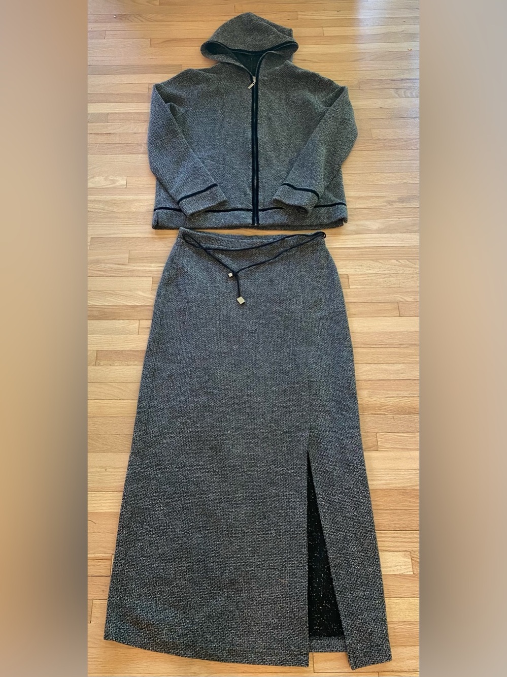 Emma James Modest athleisure casual black grey zip hoodie maxi skirt set small